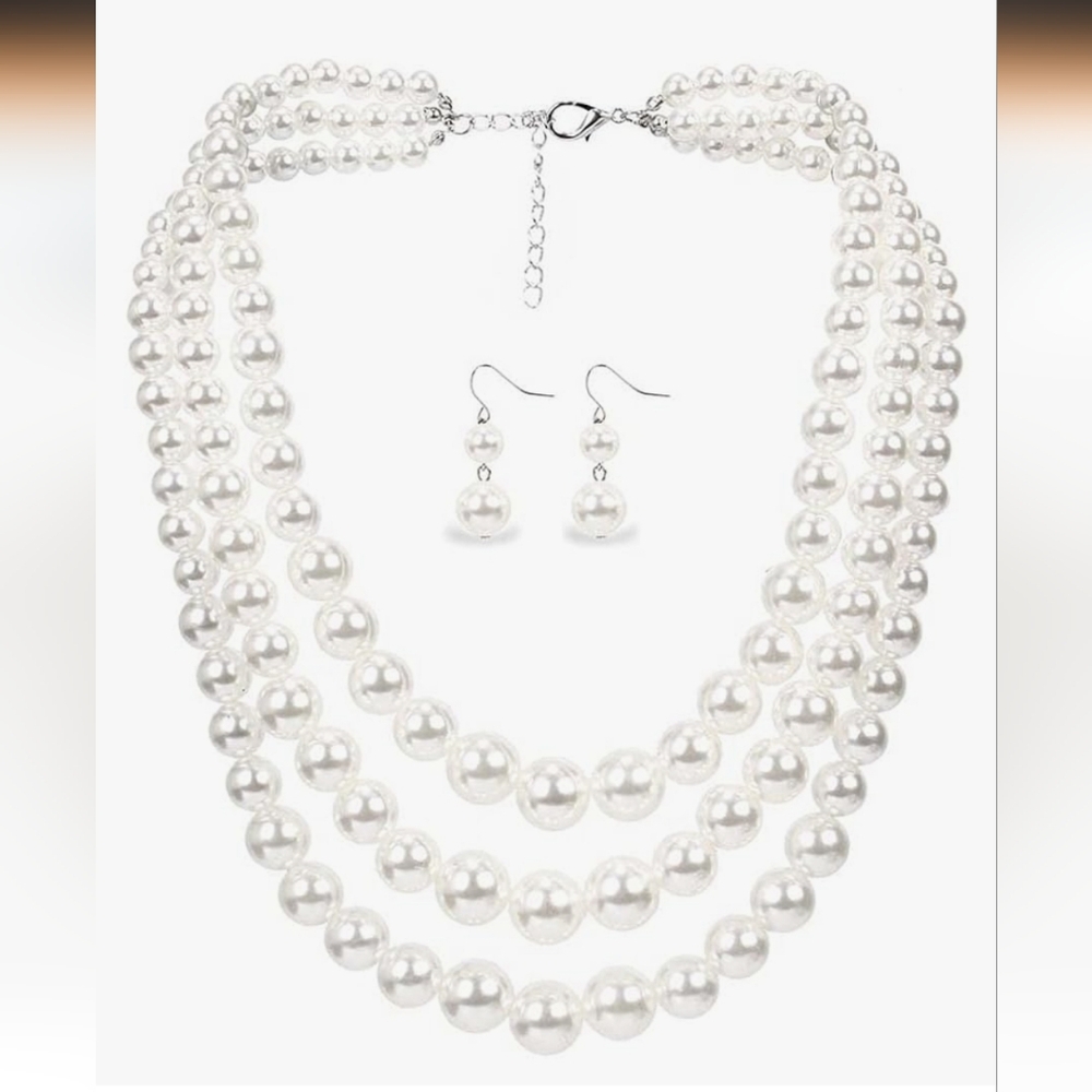 Faux Pearl Necklace and Earring Set NEW - Picture 2 of 7